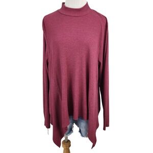 Anthropologie t.la Top Womens 1X Rose Pink Waffle Knit Mock Neck Sharkbite Hem